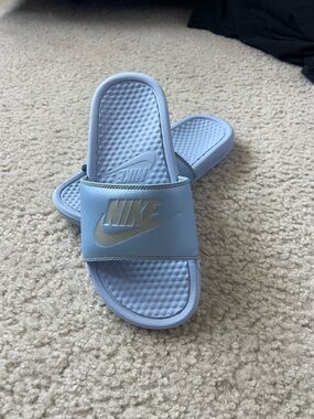 Nike Pastel Blue Women's Slide Sandals with White Logo